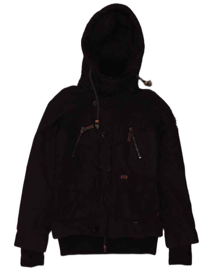 KHUJO Mens Hooded Utility Jacket UK 38 Medium Black Polyester