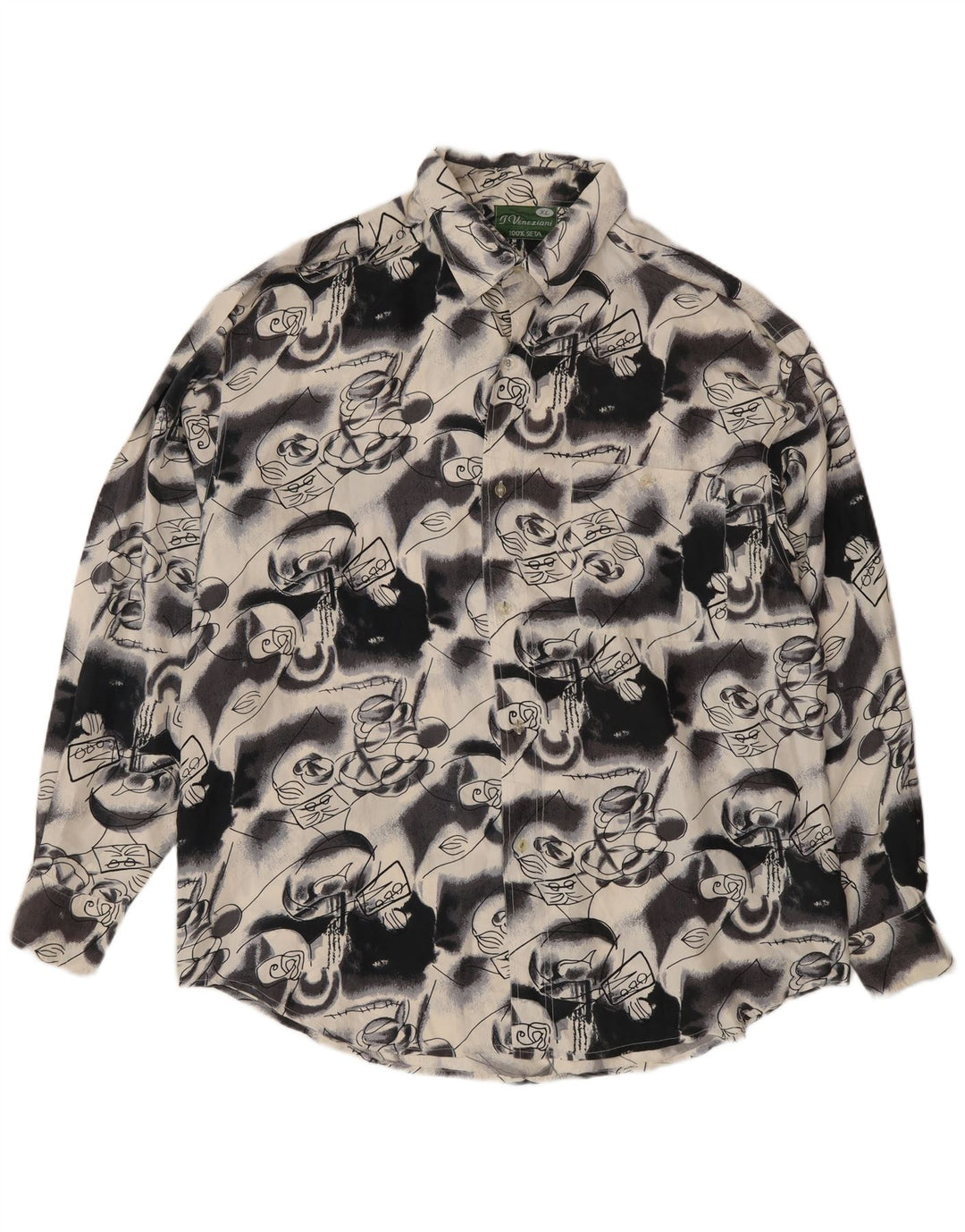 Camicia grafica da uomo vintage XL in seta grigia