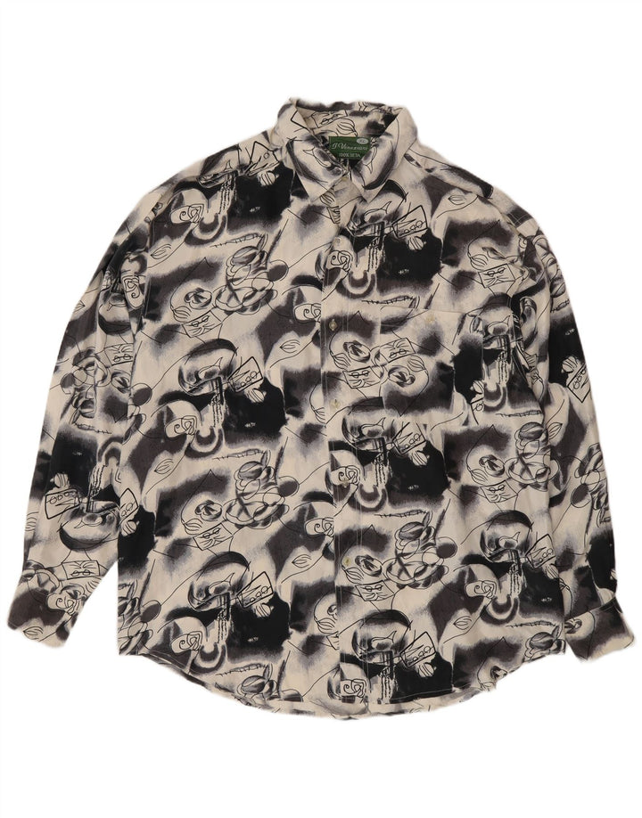 Camicia grafica da uomo vintage XL in seta grigia