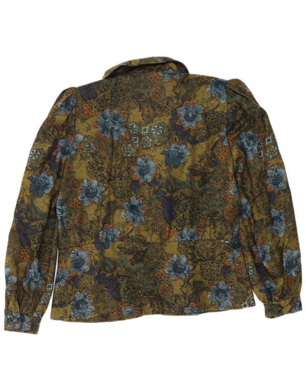 Vintage Dame Langærmet Cardigan Top UK 14 Large Green Floral Retro