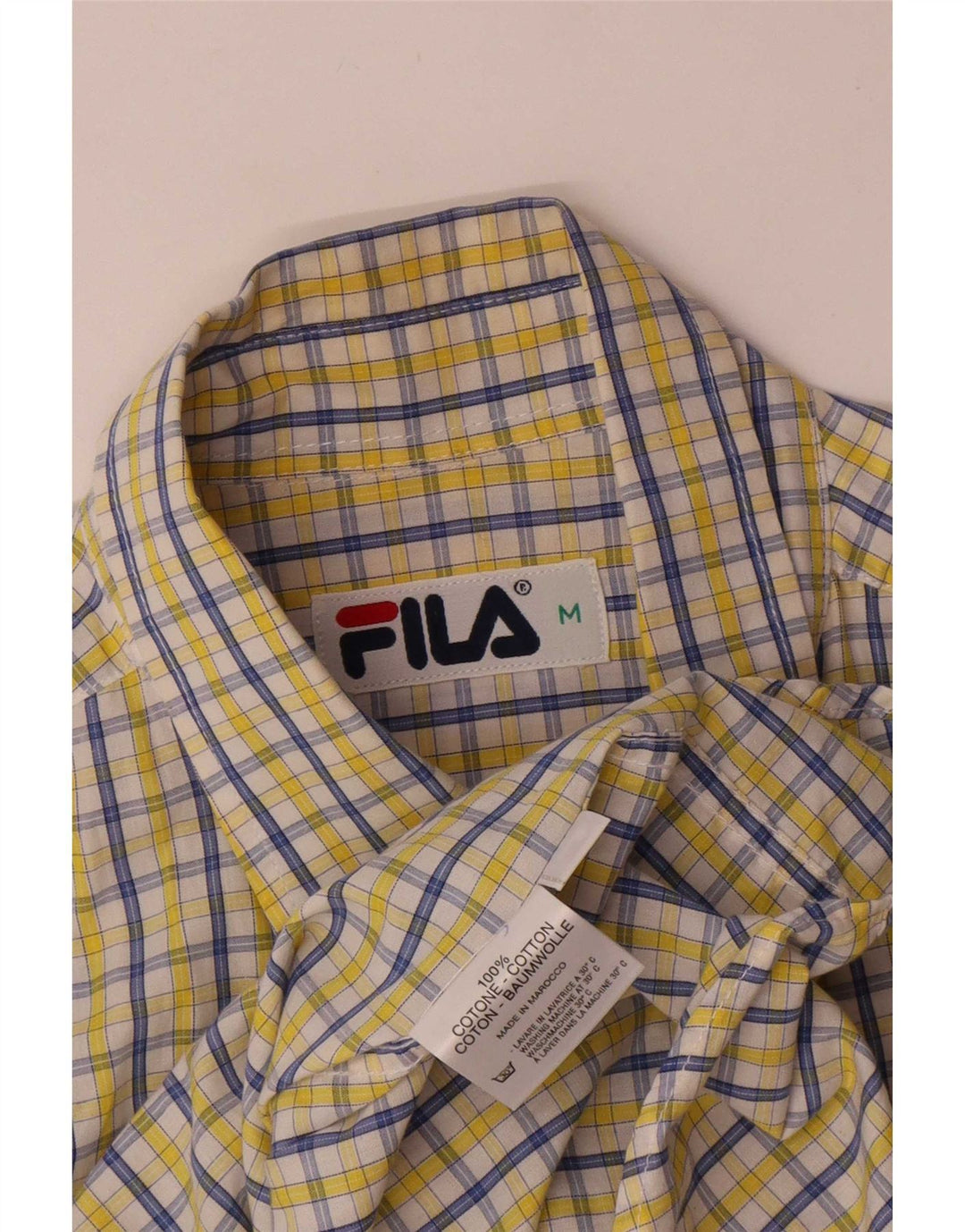 Fila Mens Short Sleeve Shirt Medium Yellow Check Cotton