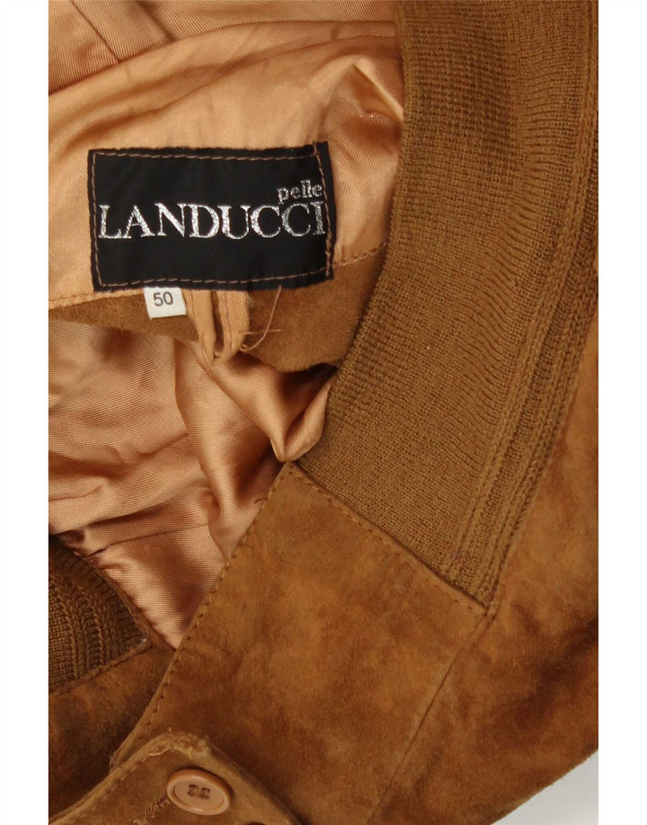 Jaqueta bomber masculina vintage de camurça IT 50 couro bege médio