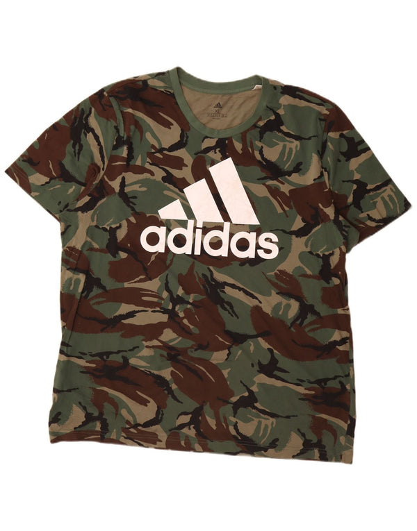 Adidas T-Shirt Graphique Homme Top XL Kaki Camouflage Coton