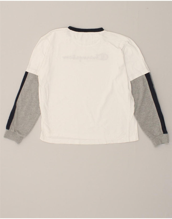 CHAMPION Boys Graphic Top Long Sleeve 11-12 Years Large White Colourblock | Vintage Champion | Thrift | Second-Hand Champion | Used Clothing | Messina Hembry 
