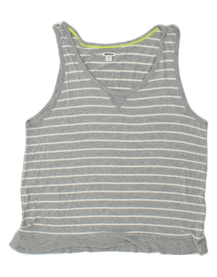 DKNY Womens Vest Top UK 18 XL Grey Striped Vintage Dkny and Second-Hand Dkny from Messina Hembry 
