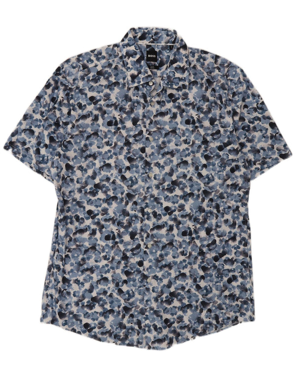 Hugo Boss Chemise stretch à manches courtes pour homme Taille 43 17 XL Bleu Floral
