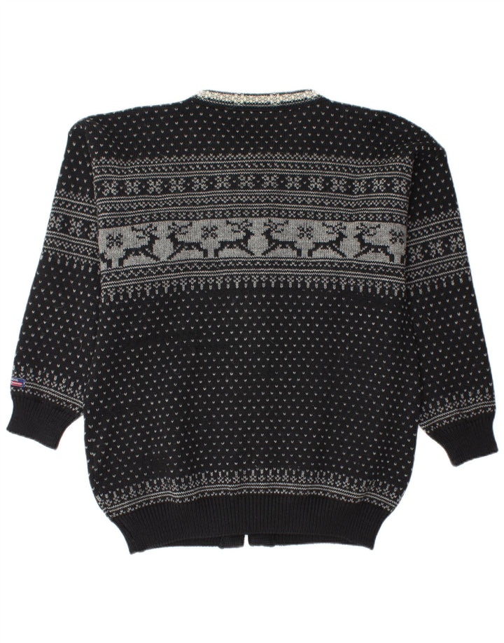 Norwool Mens Cardigan Sweater Medium Black Fair Isle New Wool