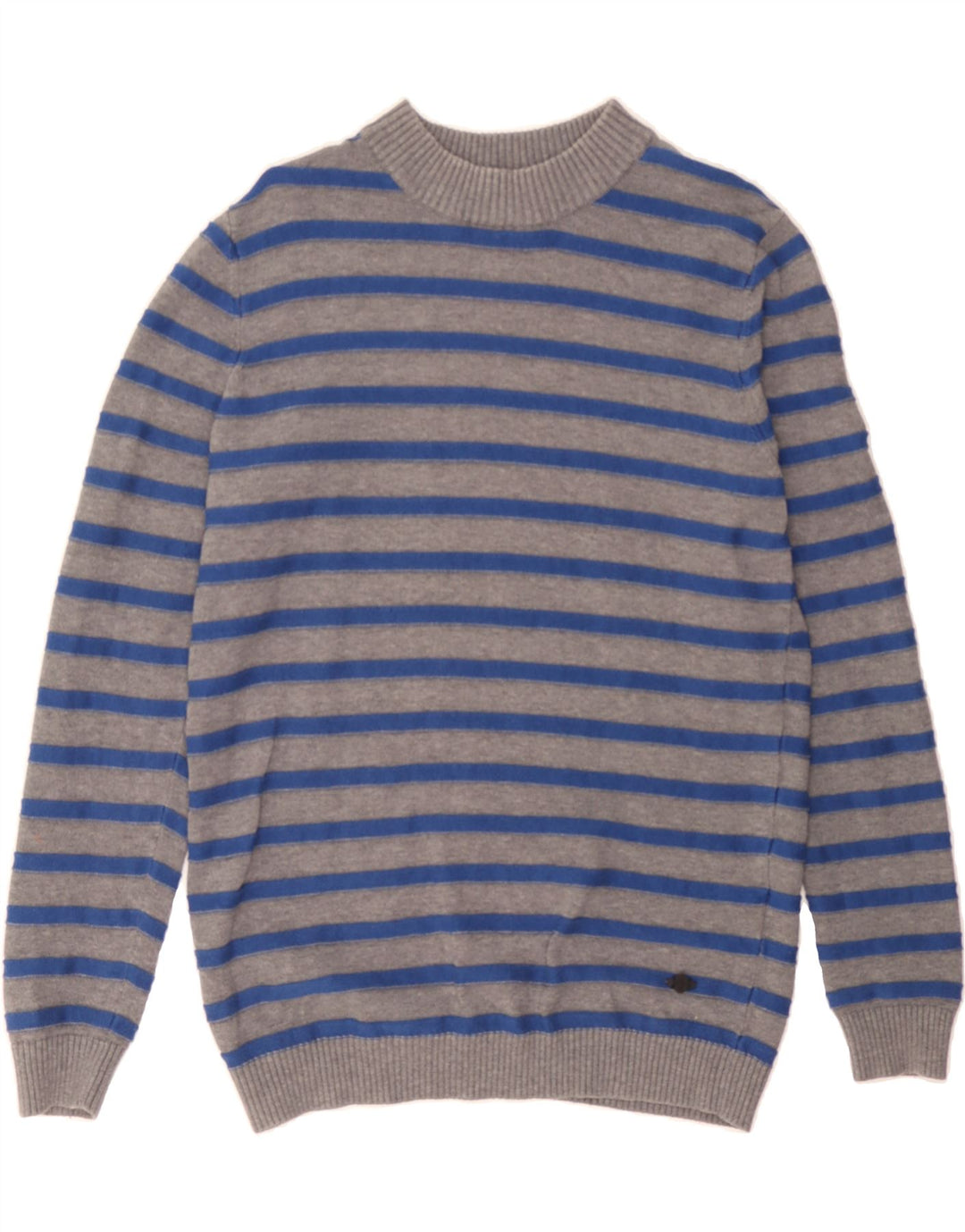 JACK & JONES Mens Crew Neck Jumper Sweater Medium Grey Striped Acrylic Vintage Jack & Jones and Second-Hand Jack & Jones from Messina Hembry 