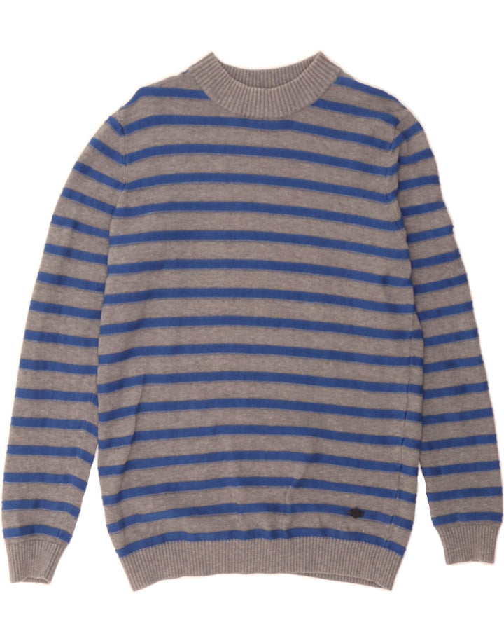 JACK & JONES Mens Crew Neck Jumper Sweater Medium Grey Striped Acrylic Vintage Jack & Jones and Second-Hand Jack & Jones from Messina Hembry 