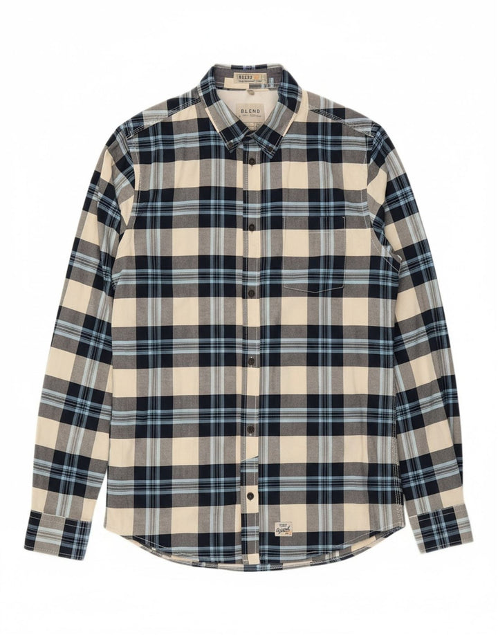 VINTAGE Mens Flannel Shirt Medium Navy Blue Check Cotton Vintage Vintage and Second-Hand Vintage from Messina Hembry 