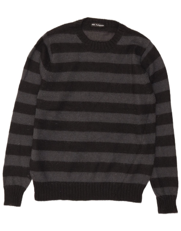 Marks & Spencer Herre Autograph Zip Neck Jumper Sweater Medium Sort Stribet