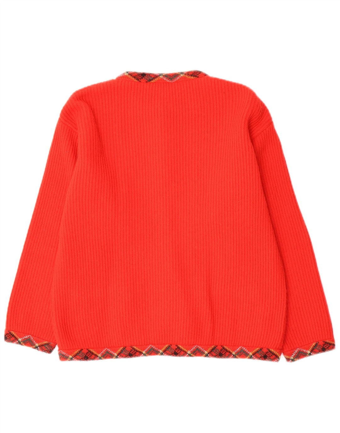 Vintage dame cardigan sweater UK 12 Medium Red Argyle/Diamond Wool