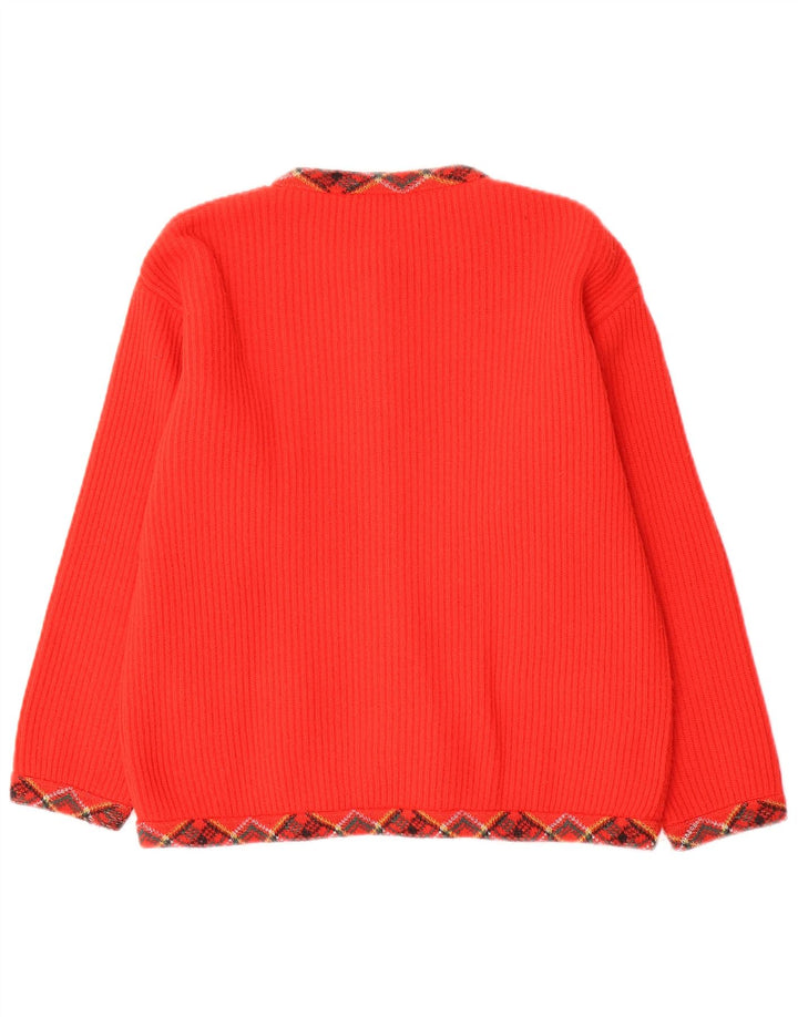 Vintage dame cardigan sweater UK 12 Medium Red Argyle/Diamond Wool