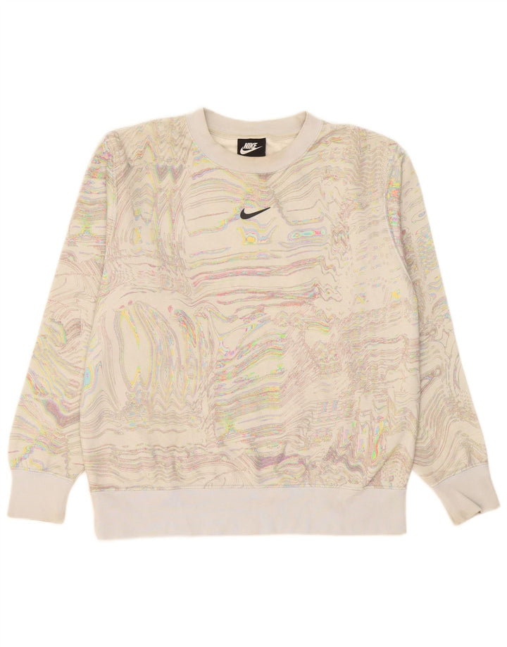 Nike Damen-Sweatshirt mit abstraktem Muster, Gr. 10, Größe S, gebrochenes Weiß
