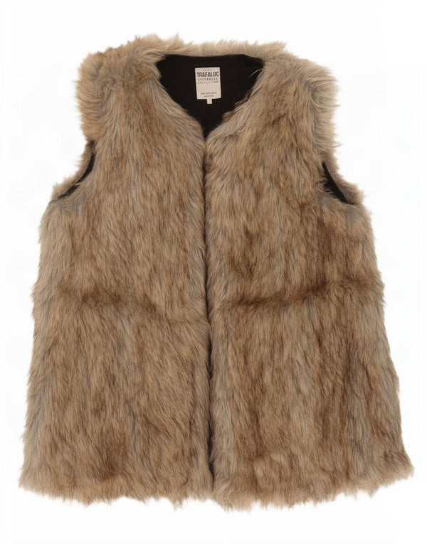 Zara Womens Trafaluc Fausse Fourrure Gilet UK 12 Moyen Beige Acrylique