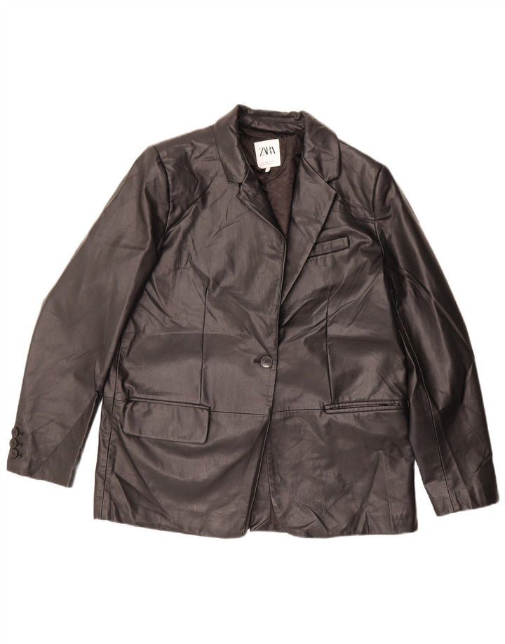 Zara Womens Oversized 1 Button Blazer Jacket UK 14 Medium Black
