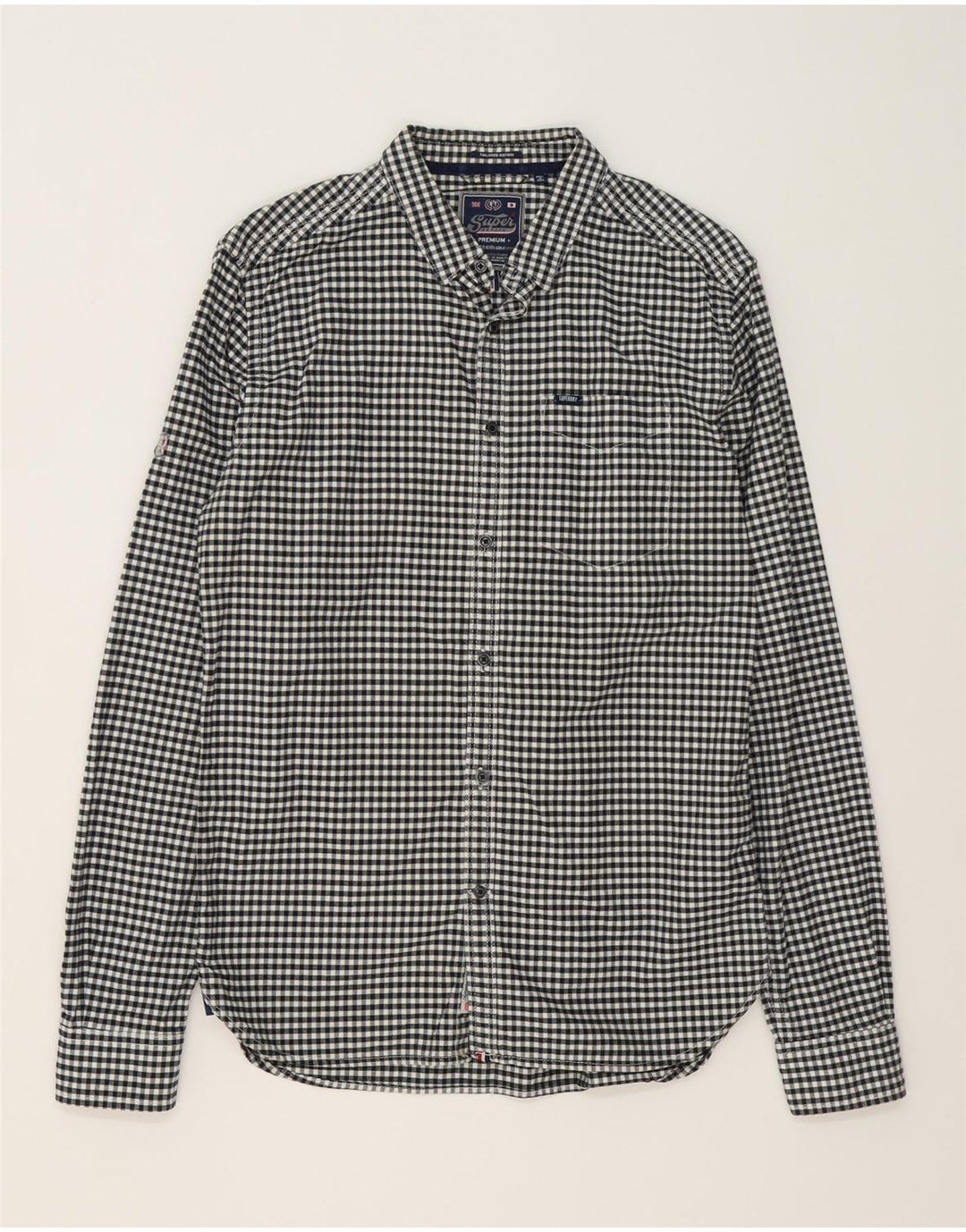 SUPERDRY Mens Shirt Large Black Gingham Cotton
