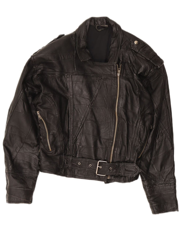 Jaqueta de couro de motociclista vintage feminina IT 42 couro preto médio