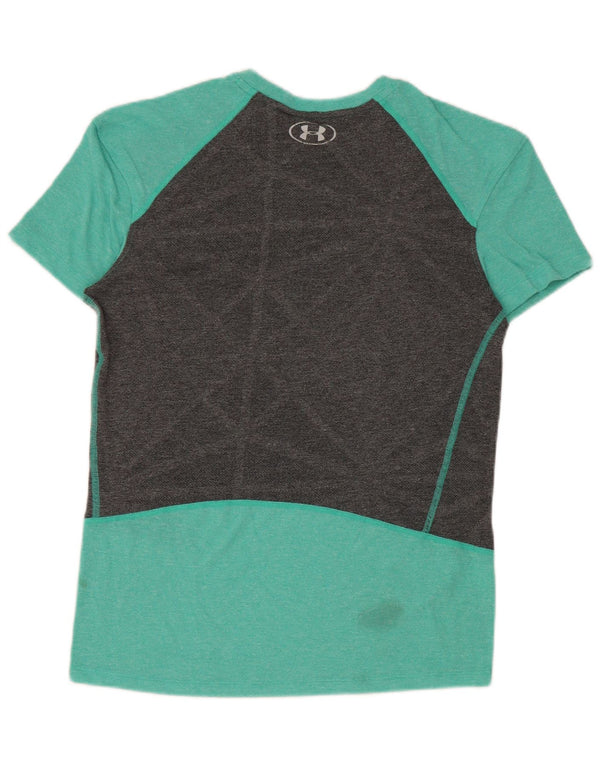 Under Armour Womens Heat Gear T-Shirt Top UK 10 Small Green Colourblock
