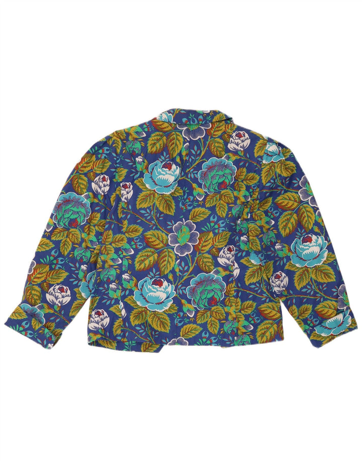 JEAN CLAIRE Womens 1 Button Blazer Jacket IT 42 Medium Blue Floral Cotton