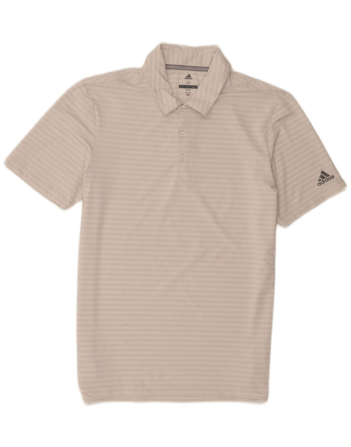 Adidas Mens Golf Polo Shirt Medium White Striped Polyester