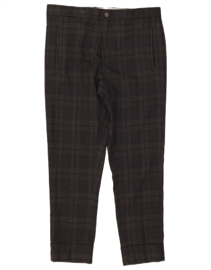 Zara Mens Slim Cropped Trousers EU 38 Small W30 L25 Grey Check Polyester