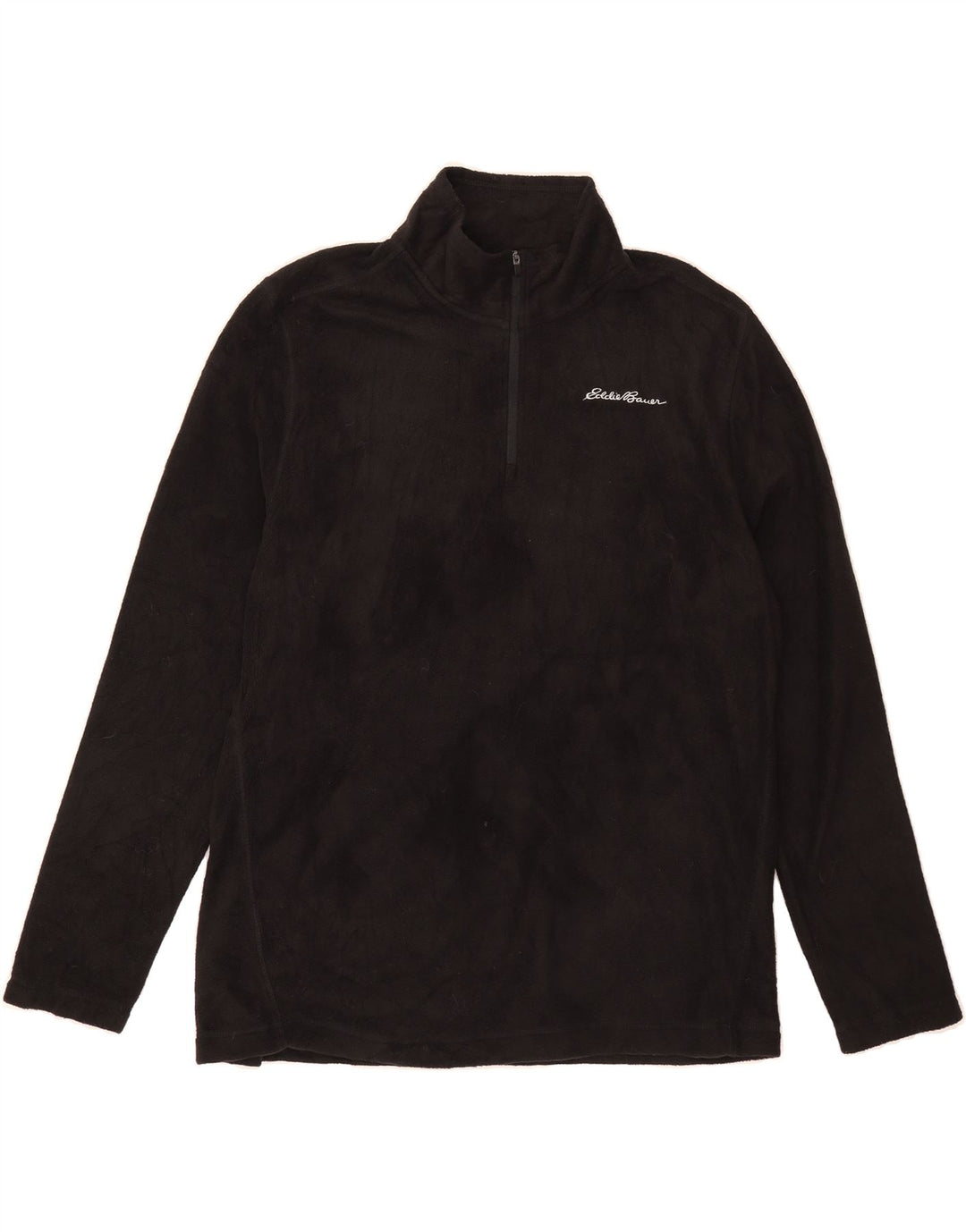 EDDIE BAUER Mens Zip Neck Fleece Jumper Medium Black Polyester Vintage Eddie Bauer and Second-Hand Eddie Bauer from Messina Hembry 