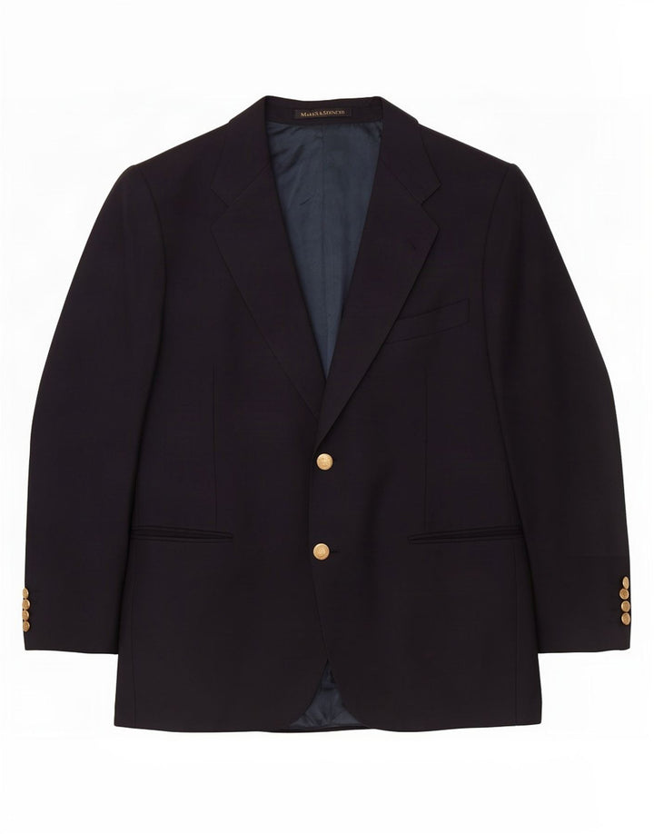 Jaqueta blazer masculina curta de 2 botões Marks & Spencer grande lã azul marinho