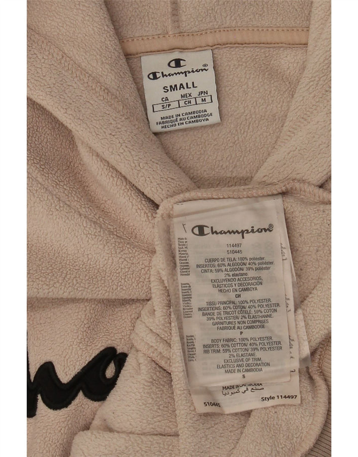 CHAMPION Mens Graphic Hooded Fleece Jumper Small Beige Polyester