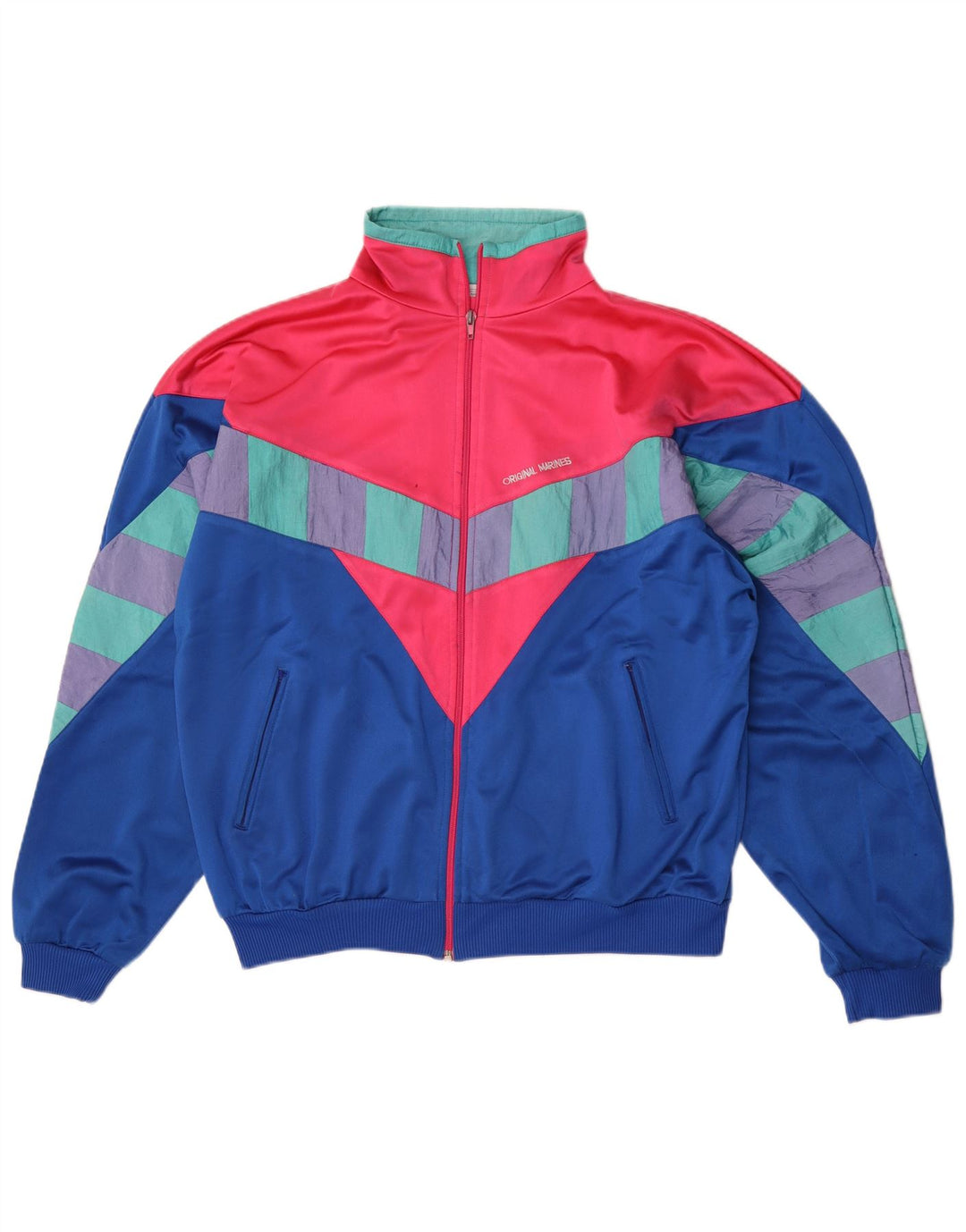 Vintage Mens Tracksuit Top Jacket XL Multicoloured Colourblock Polyester