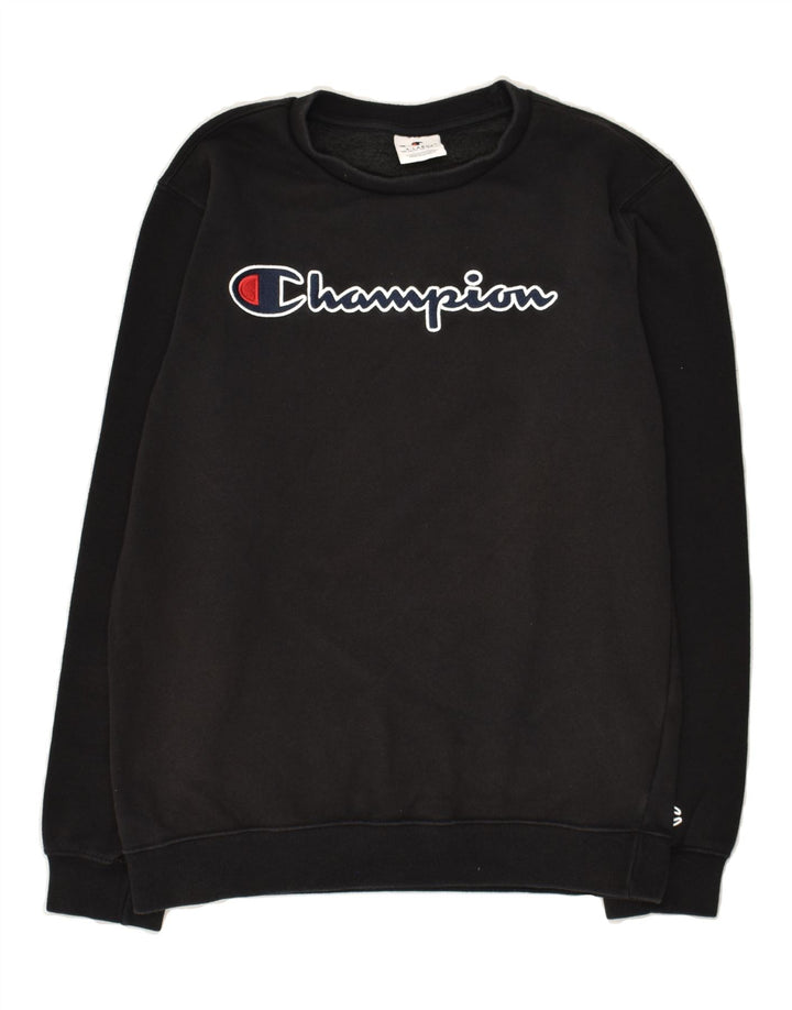 CHAMPION Boys Graphic Sweatshirt Jumper 13-14 Years XL Black Cotton | Vintage Champion | Thrift | Second-Hand Champion | Used Clothing | Messina Hembry 