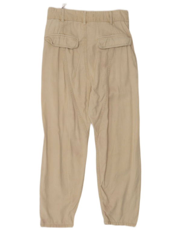 Zara Womens Tapered Cropped Trousers Small W26 L24 Beige Linen