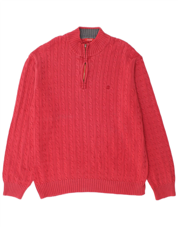 Izod Mens Zip Neck Jumper Sweater XL Red