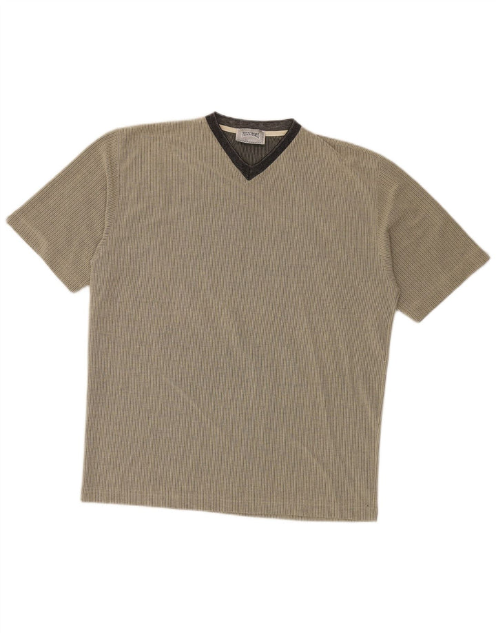 Tessitore Mens T-Shirt Top Large Grey Pinstripe