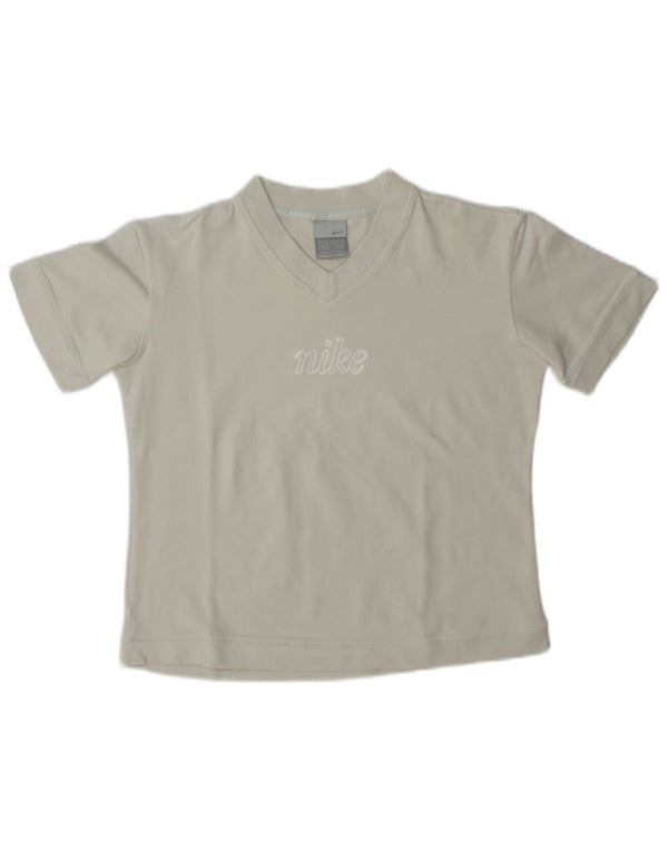 Nike Damen Crop Graphic T-Shirt Top UK 8/10 Small Graue Baumwolle