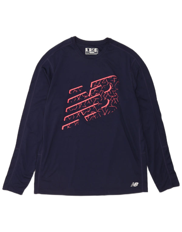 New Balance Maglietta grafica da uomo a maniche lunghe grande in poliestere blu navy