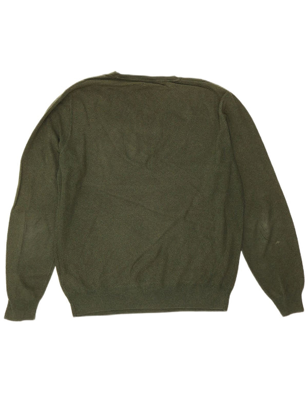 Massimo Dutti Mens V-Neck Jumper Sweater Large Green Cotton