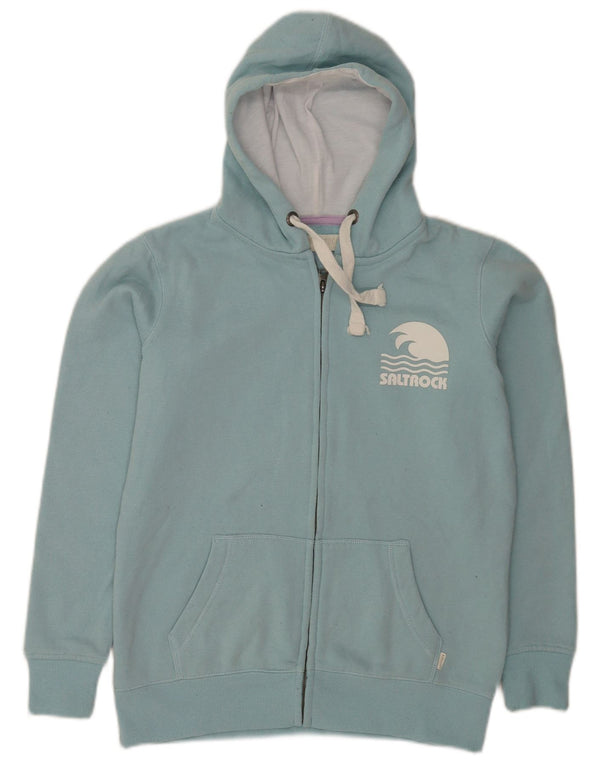 Saltrock Womens Graphic Zip Hoodie Sweater UK 14 Medium Blue Cotton