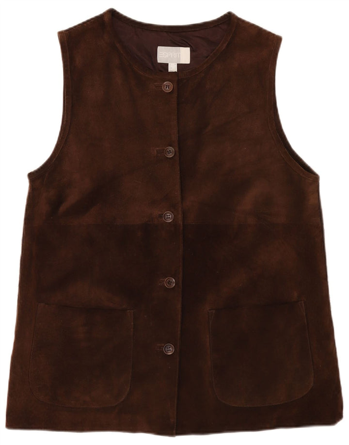 Esprit Gilet de piele intoarsa pentru femei UK 14 Medium Brown Leather