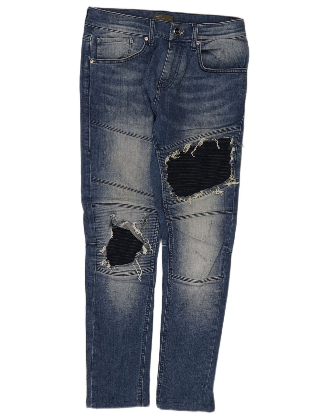 Zara Mens Distressed Slim Jeans EU 40 Medium W31 L28 Blue Colourblock