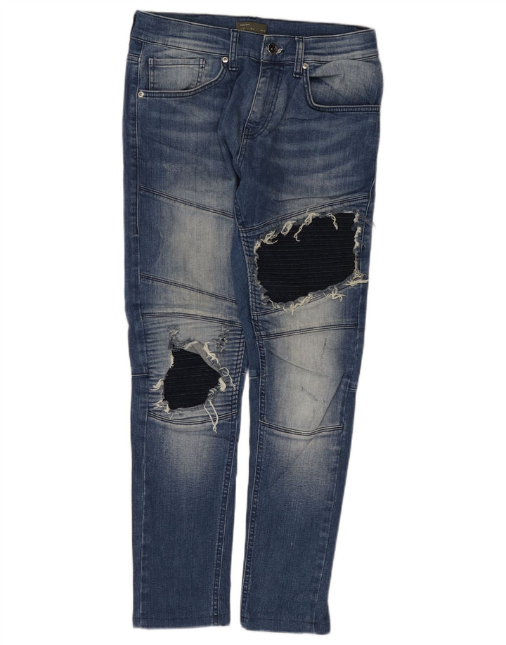 Zara Mens Distressed Slim Jeans EU 40 Medium W31 L28 Blue Colourblock