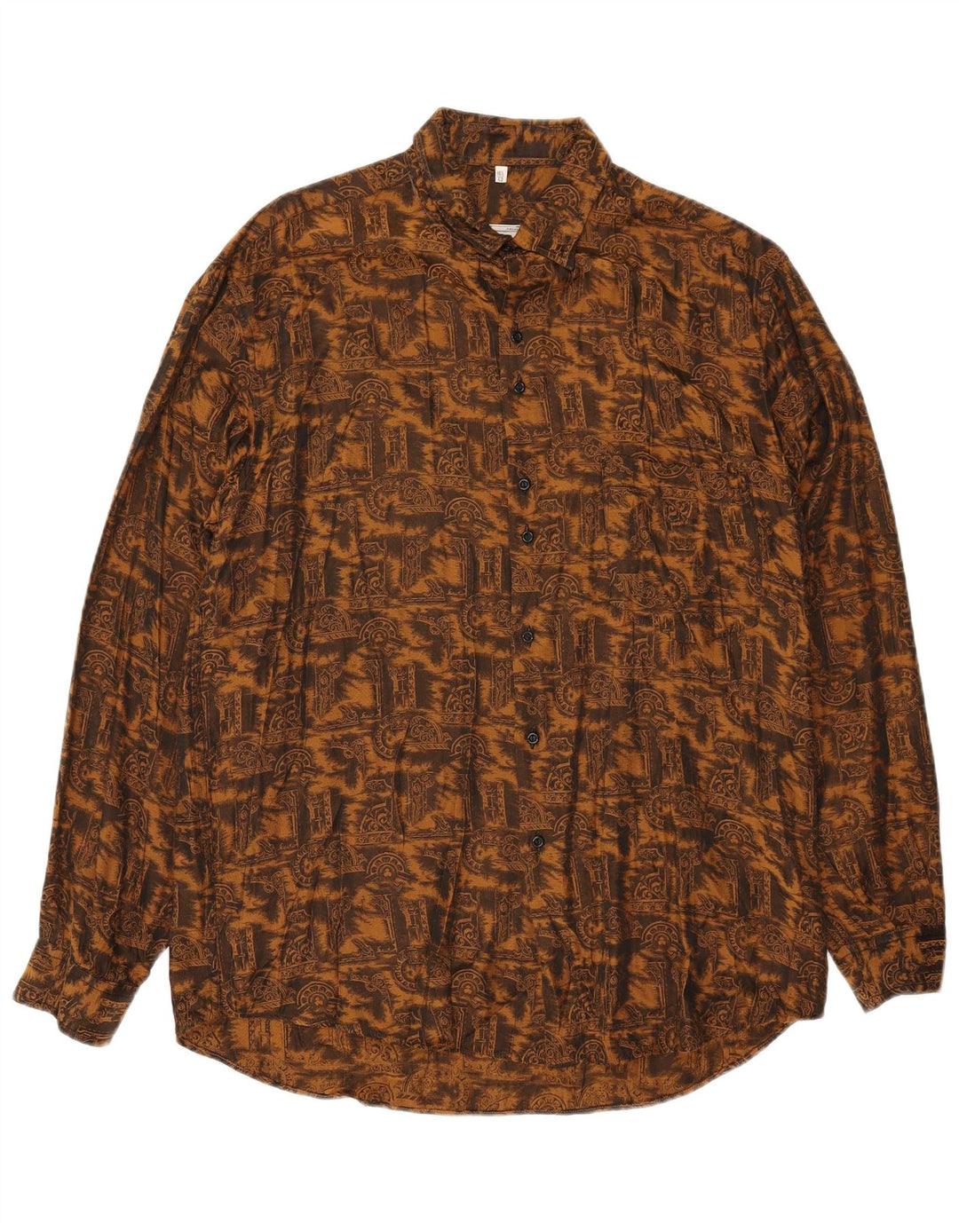 VINTAGE Mens Abstract Pattern Shirt Size 42 16 1/2 Large Brown Viscose