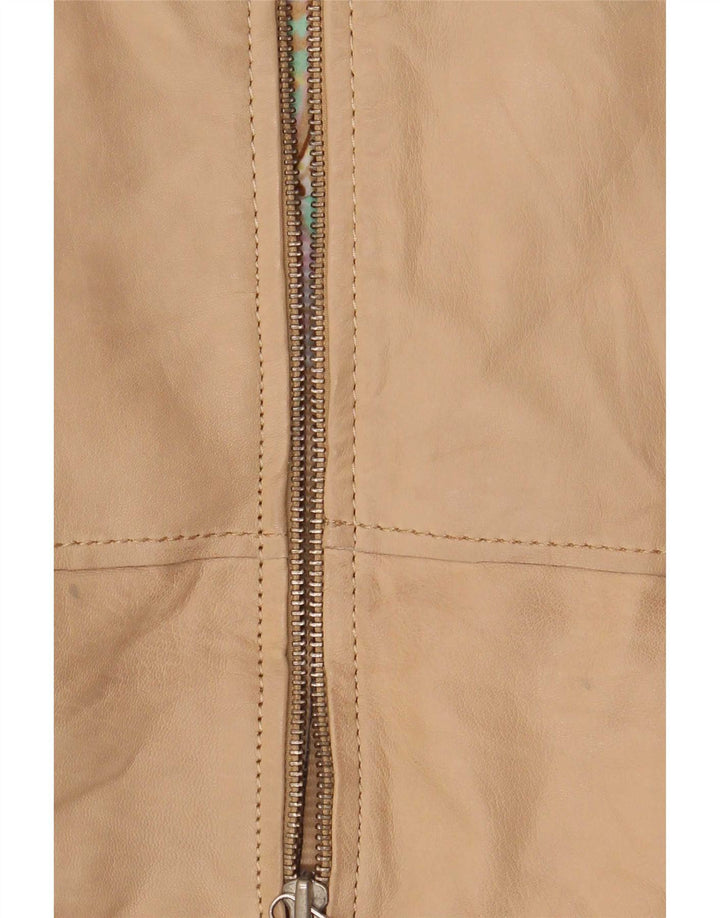 Cabrini Womens Leather Biker Jacket EU 36 Small Beige