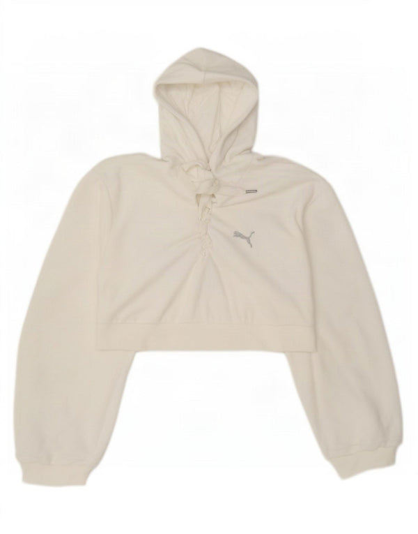 Puma Womens Oversized Graphic Crop Hoodie Pullover UK 6 XS Weiße Baumwolle