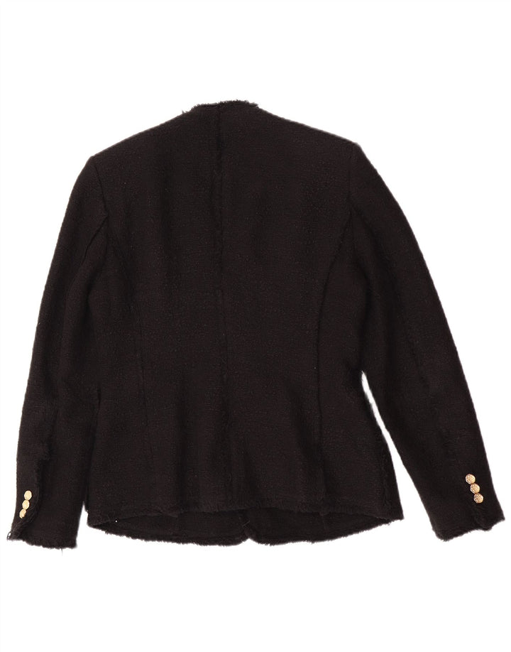 Zara Womens Double Breasted Blazer Jacket UK 12 Medium Black Cotton