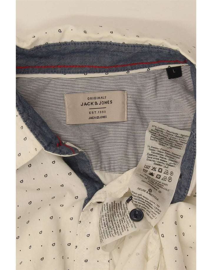 Jack & Jones Mens Shirt Large White Spotted Cotton