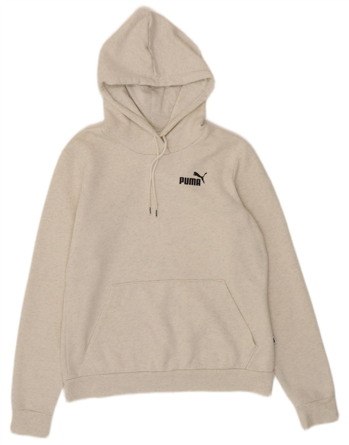 PUMA Womens Hoodie Jumper UK 14 Medium Off White Flecked Polyester