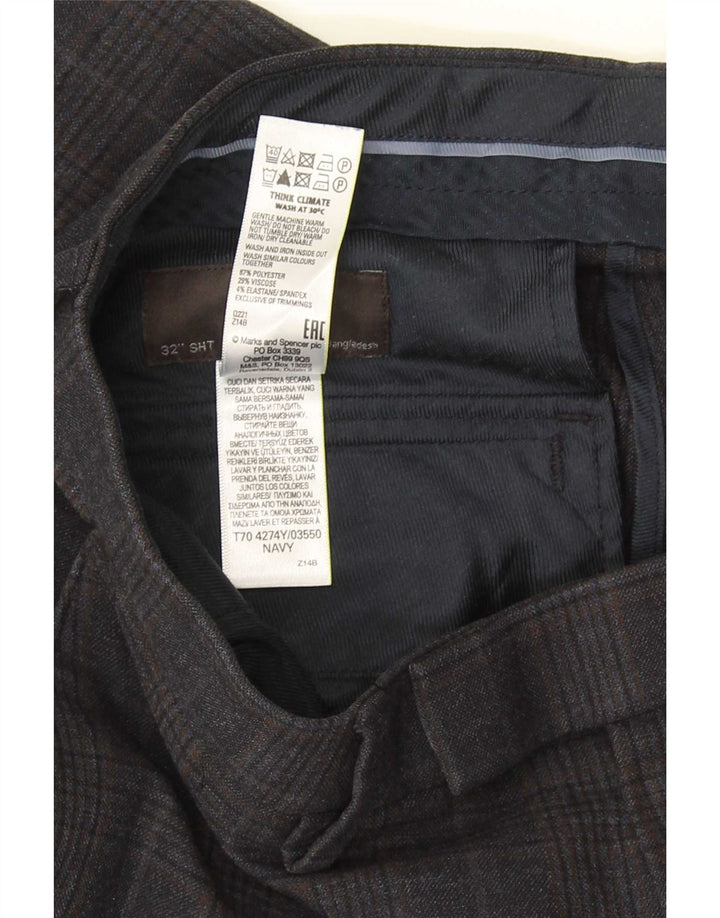 Marks & Spencer Mens Regular Fit Suit Trousers W32 L29 Navy Blue Check