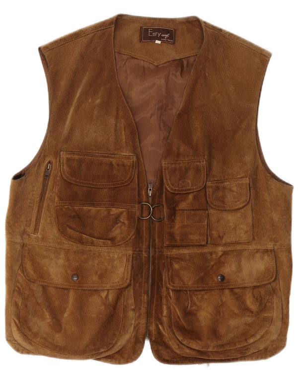 Vintage herre ruskind Utility Gilet UK 38 medium brunt læder