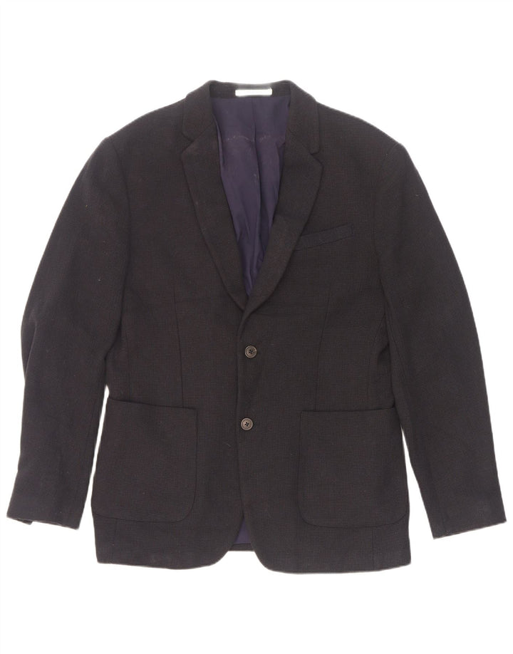 Jaqueta blazer masculina Zara com 2 botões UE 52 grande azul marinho poliéster